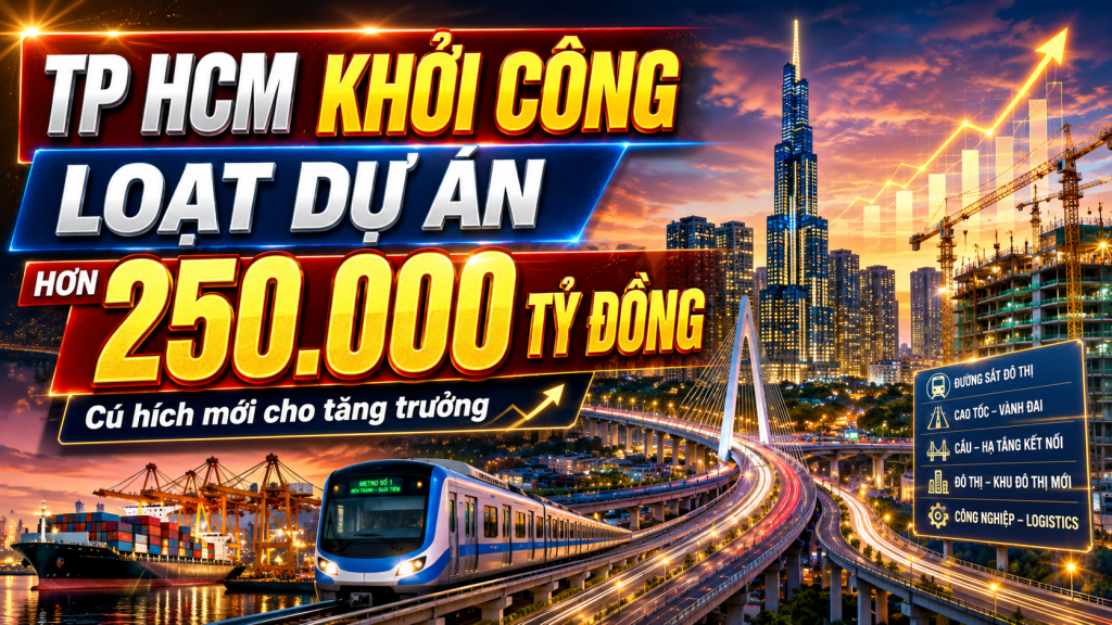 TP.HCM khởi công 8 dự án trọng điểm hơn 250.000 tỷ đồng, mở ra kỳ vọng mới cho hạ tầng, logistics, bất động sản khu công nghiệp và thị trường chứng khoán Việt Nam.
